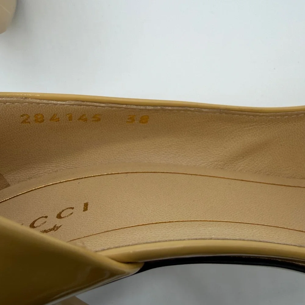 Gucci Women Neutral Yellow Patent Leather D Orsay Pointed Toe Stiletto Pumps 38